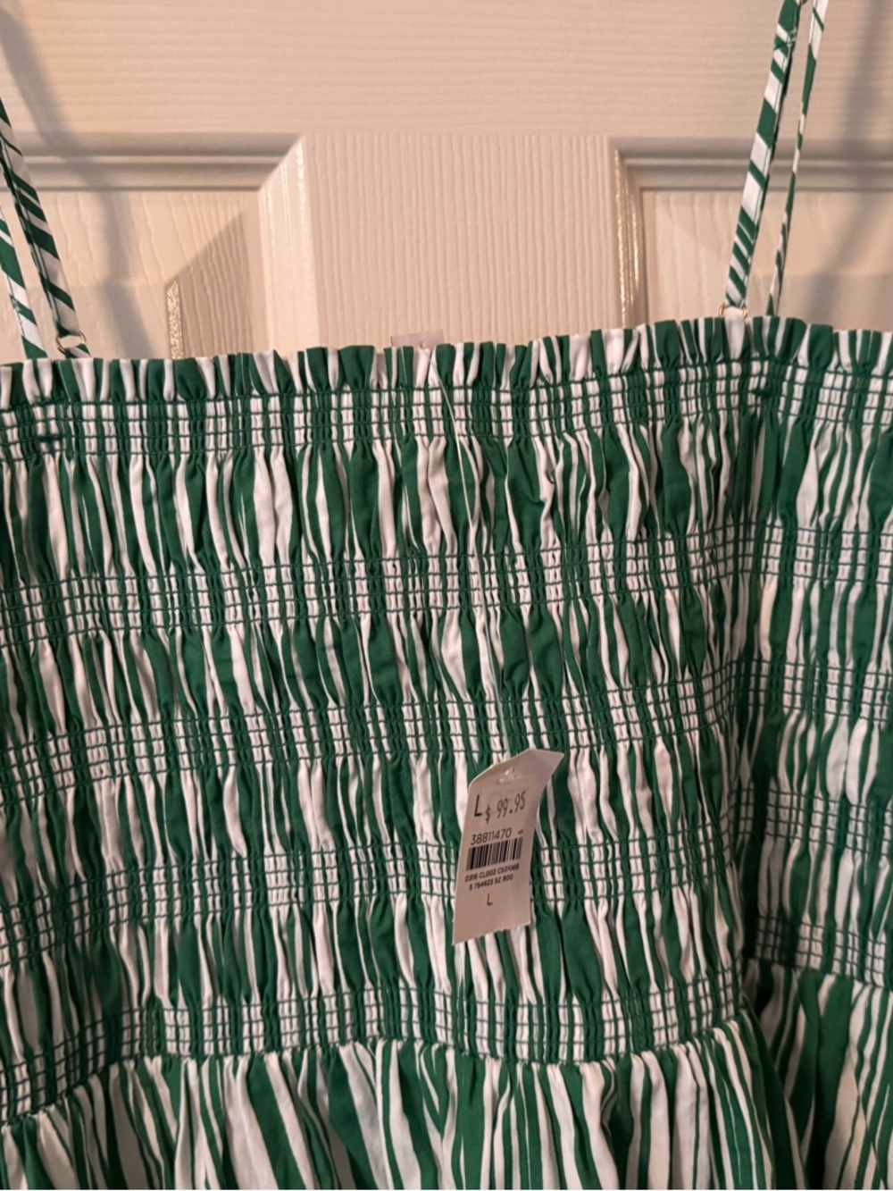 NWT LOFT Green & White Striped Smocked Sundress-Sz L - Picture 3 of 5
